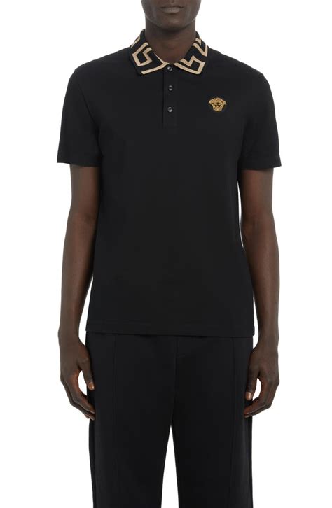 Versace Metallic Greca Collar Piqué Polo 